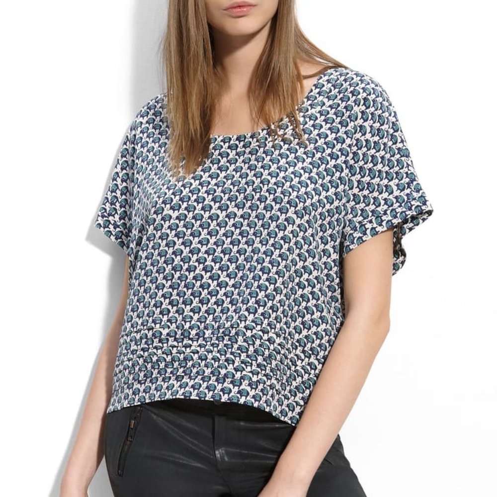 Joie "Savory" Elephant Silk Top, Size XS